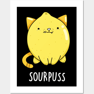 Sour Puss Cute Cat Lemon Pun Posters and Art